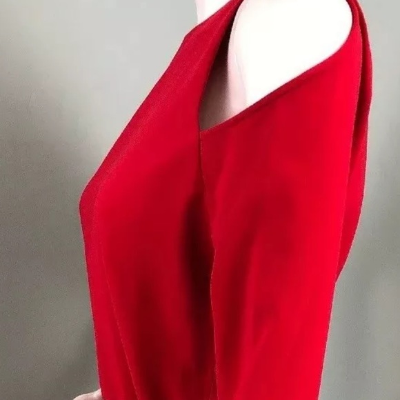 Halston Heritage Red Belted Crepe Cold Shoulder Sheath Dress Sz 6 - Picture 17 of 17